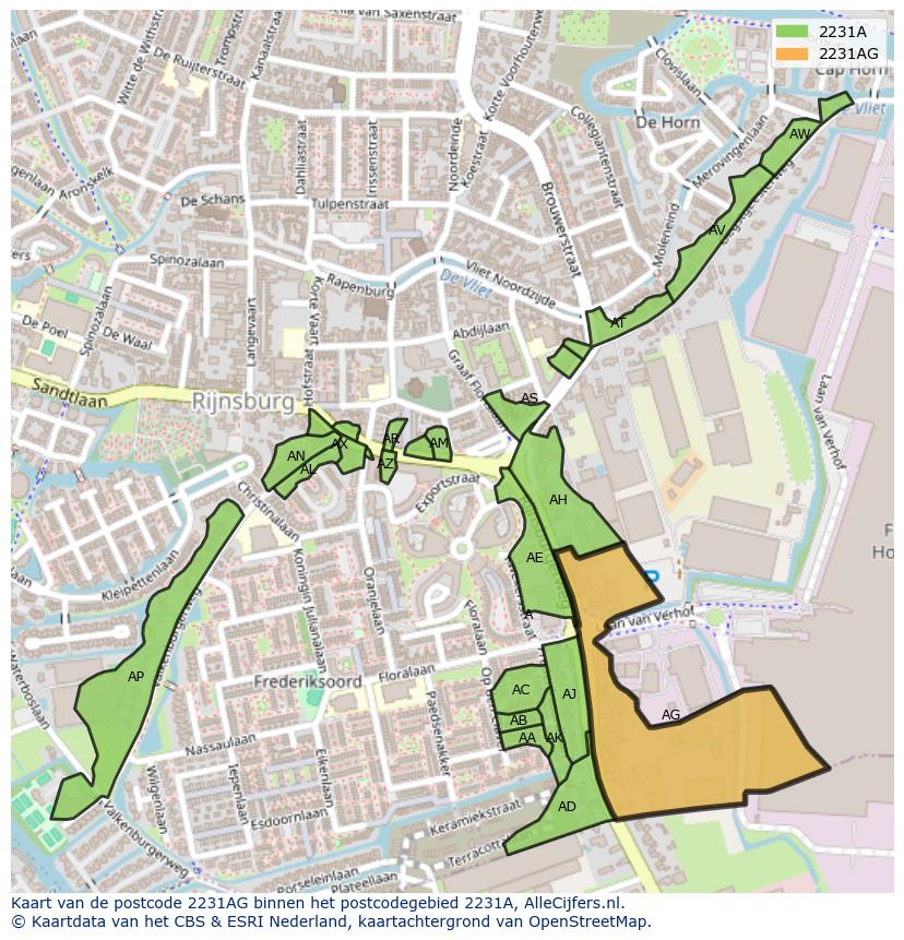 Afbeelding van het postcodegebied 2231 AG op de kaart.