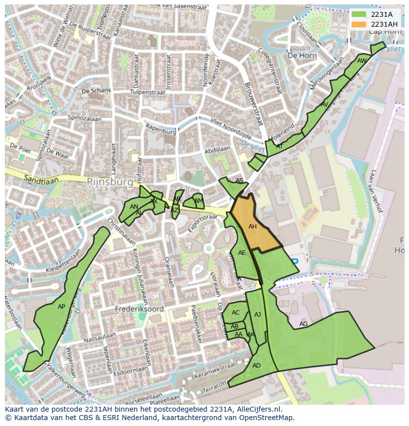 Afbeelding van het postcodegebied 2231 AH op de kaart.