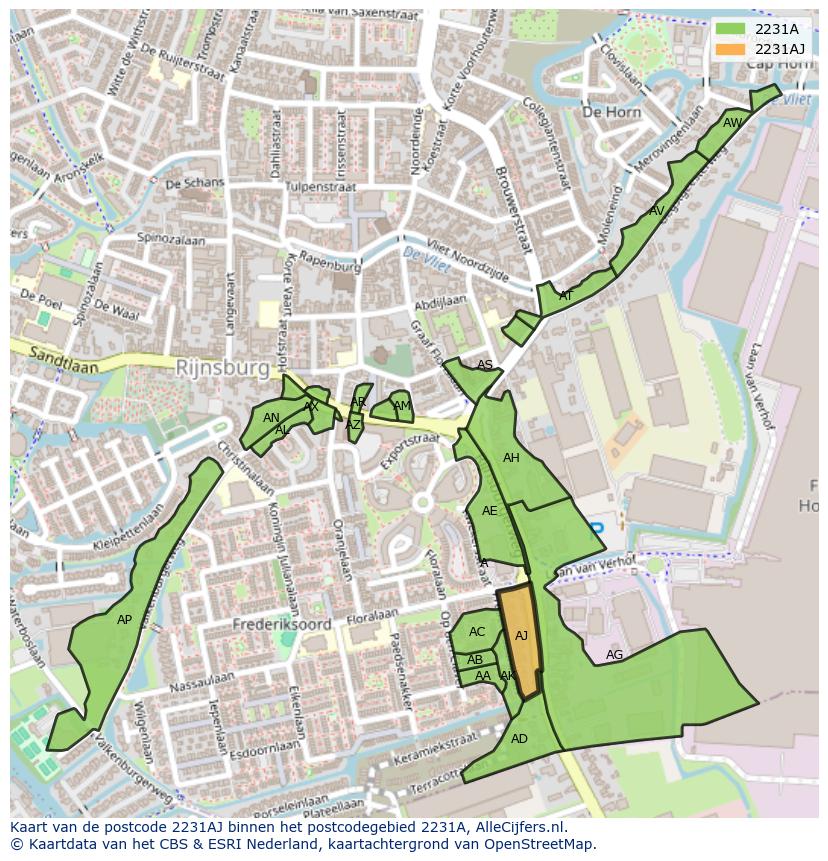 Afbeelding van het postcodegebied 2231 AJ op de kaart.