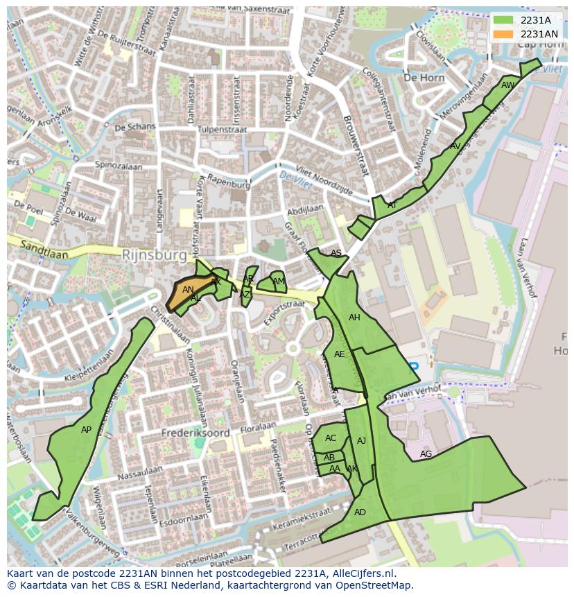 Afbeelding van het postcodegebied 2231 AN op de kaart.
