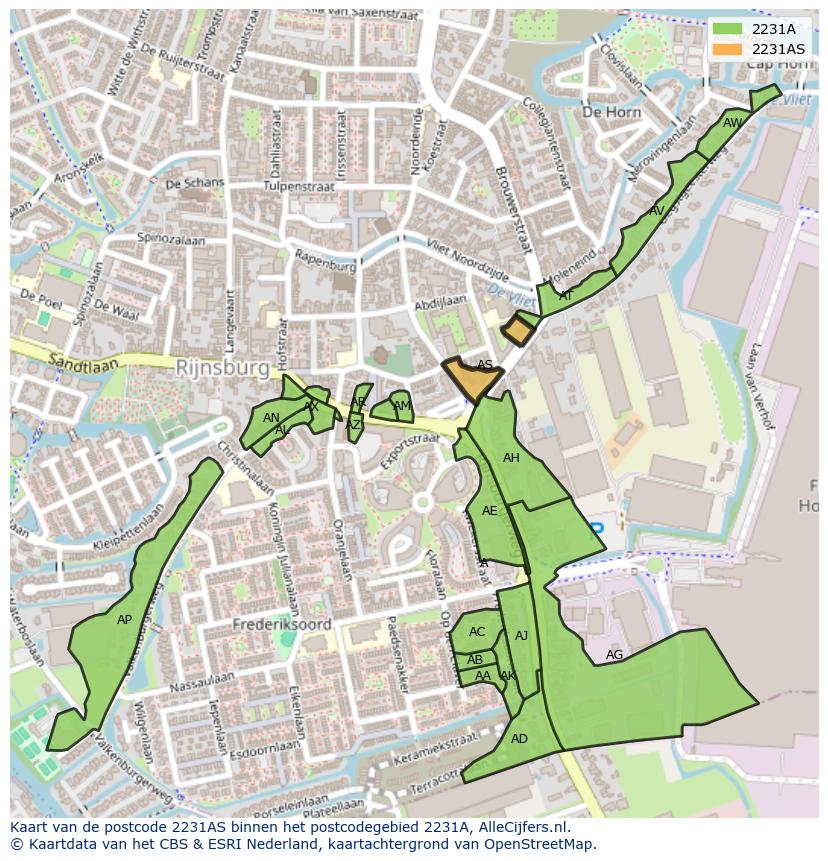 Afbeelding van het postcodegebied 2231 AS op de kaart.