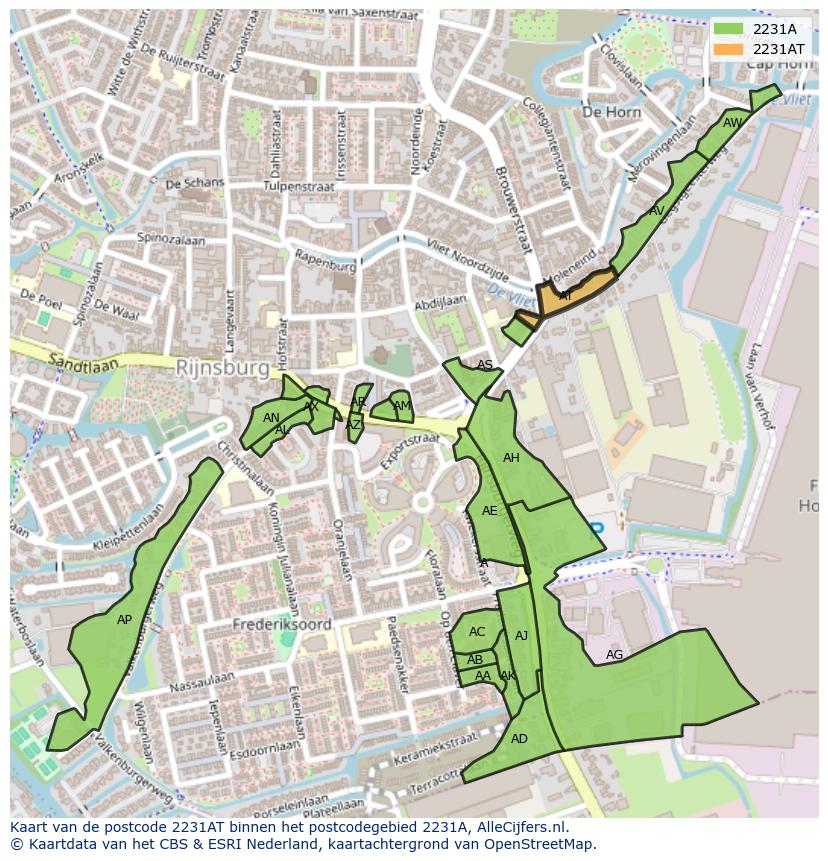 Afbeelding van het postcodegebied 2231 AT op de kaart.