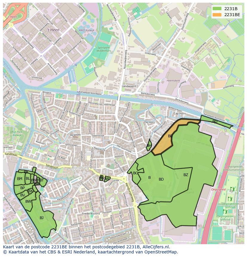 Afbeelding van het postcodegebied 2231 BE op de kaart.
