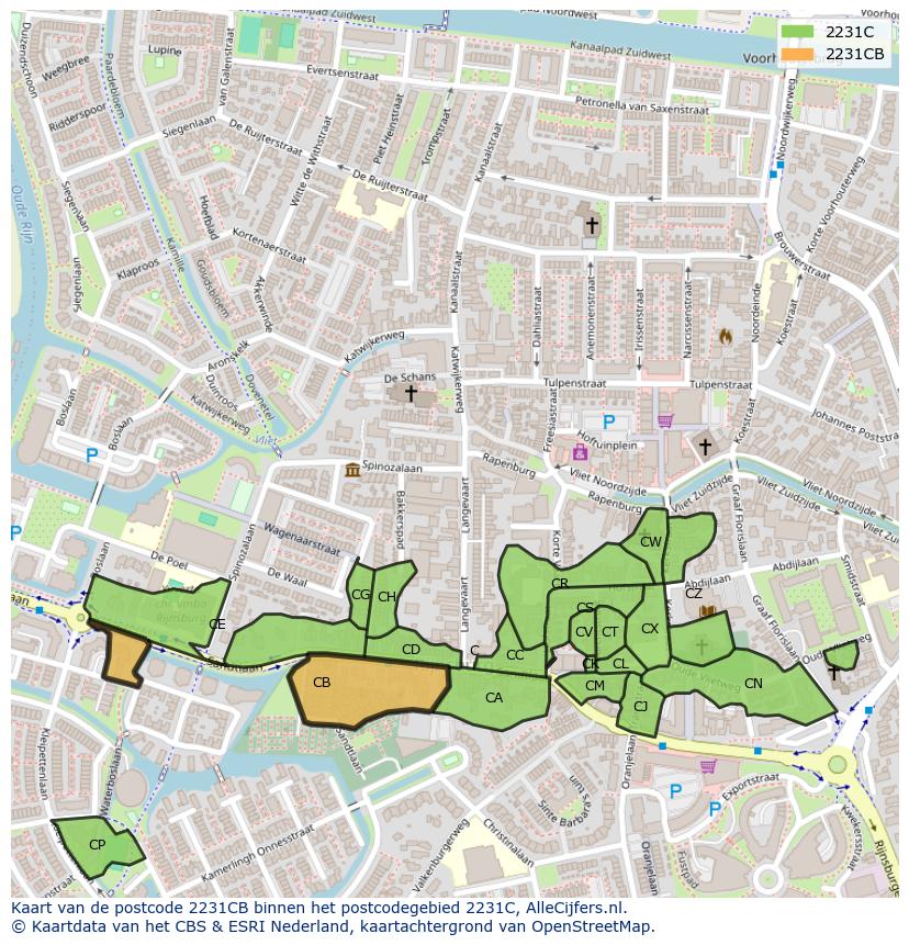 Afbeelding van het postcodegebied 2231 CB op de kaart.