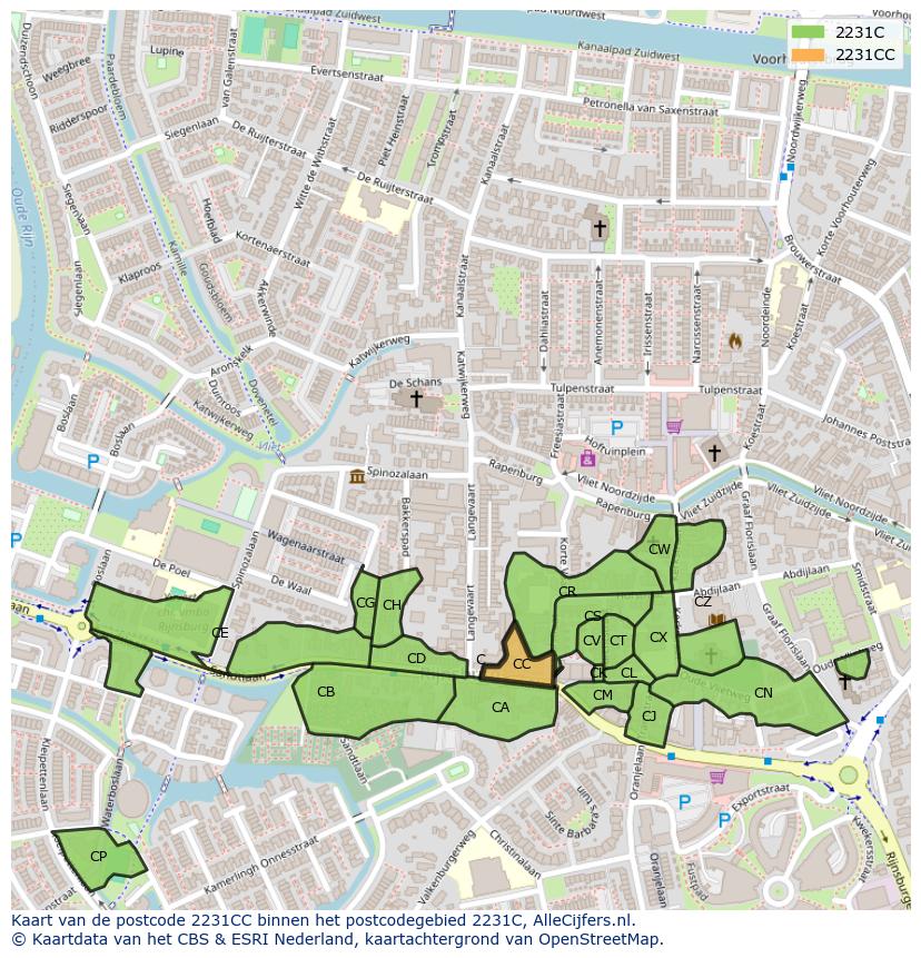 Afbeelding van het postcodegebied 2231 CC op de kaart.