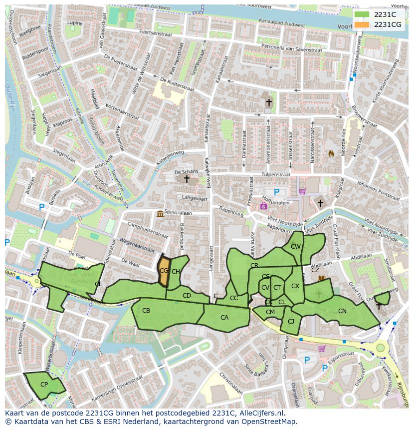 Afbeelding van het postcodegebied 2231 CG op de kaart.