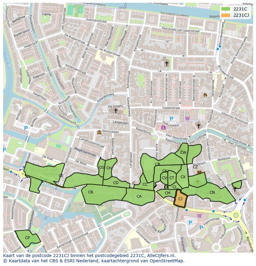 Afbeelding van het postcodegebied 2231 CJ op de kaart.