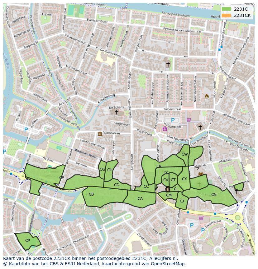 Afbeelding van het postcodegebied 2231 CK op de kaart.