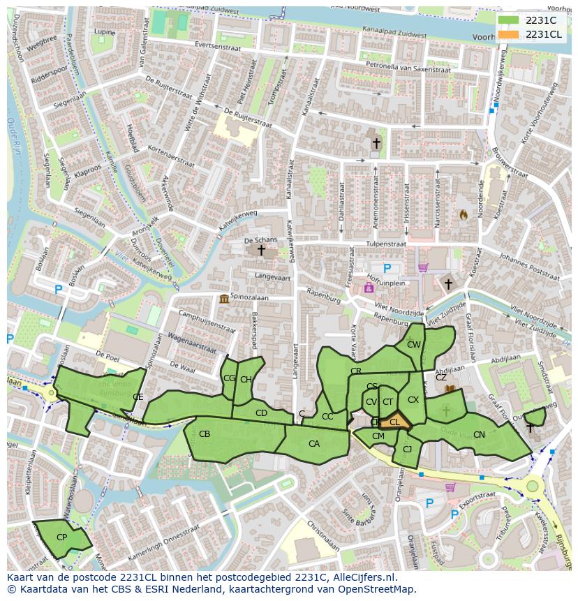 Afbeelding van het postcodegebied 2231 CL op de kaart.