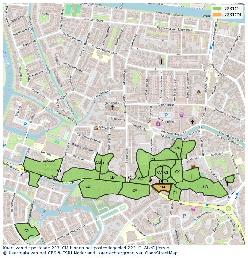 Afbeelding van het postcodegebied 2231 CM op de kaart.