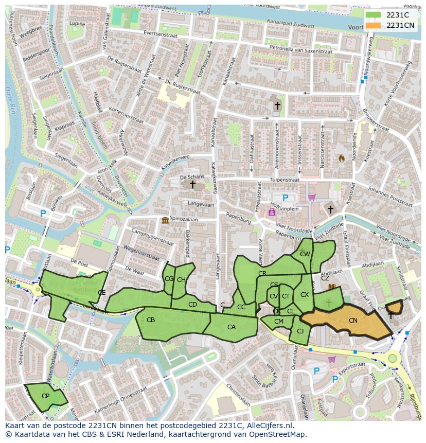 Afbeelding van het postcodegebied 2231 CN op de kaart.