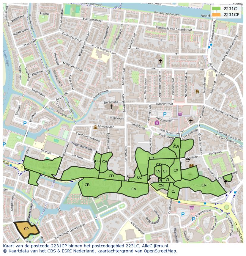 Afbeelding van het postcodegebied 2231 CP op de kaart.
