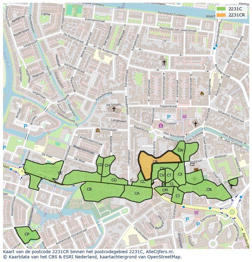 Afbeelding van het postcodegebied 2231 CR op de kaart.