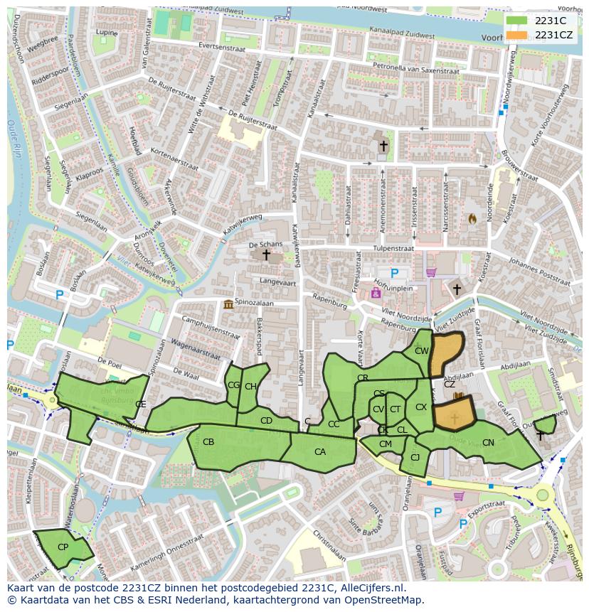 Afbeelding van het postcodegebied 2231 CZ op de kaart.