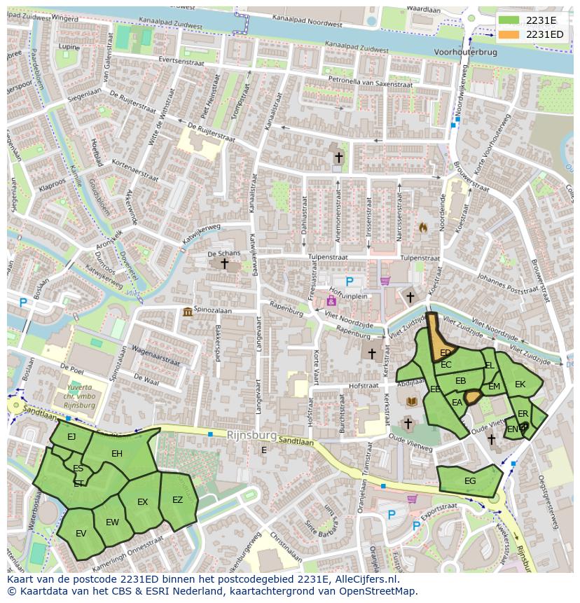 Afbeelding van het postcodegebied 2231 ED op de kaart.