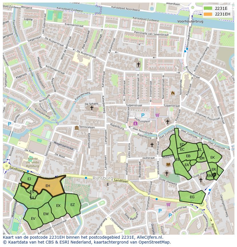 Afbeelding van het postcodegebied 2231 EH op de kaart.