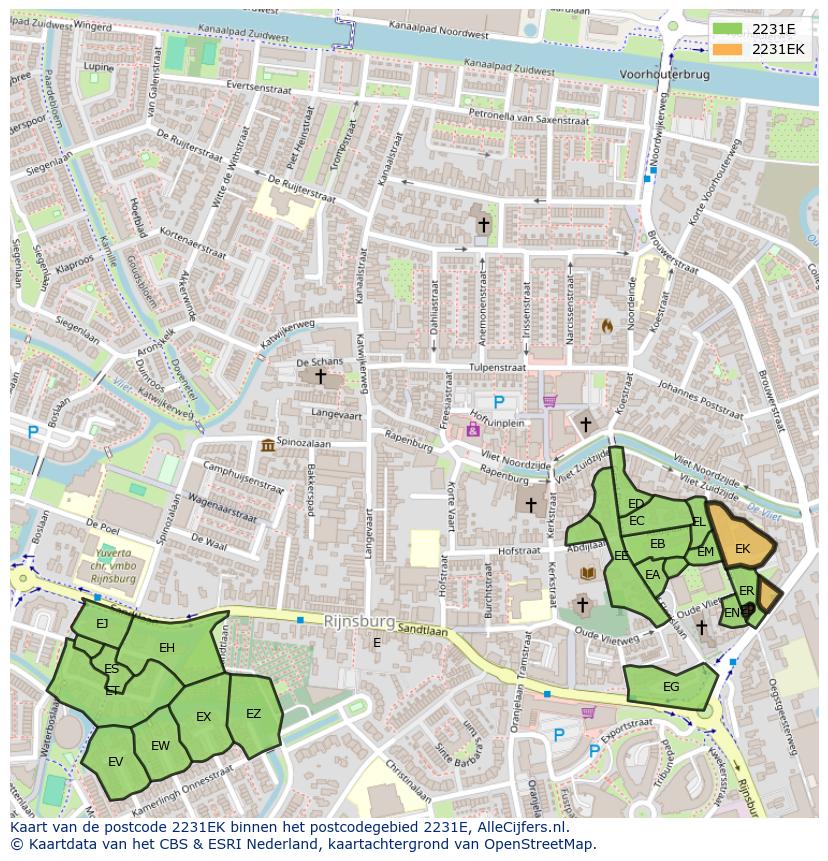 Afbeelding van het postcodegebied 2231 EK op de kaart.
