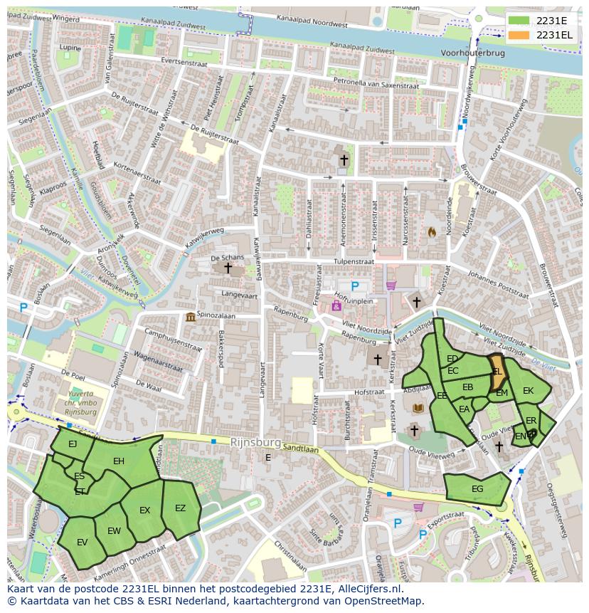 Afbeelding van het postcodegebied 2231 EL op de kaart.