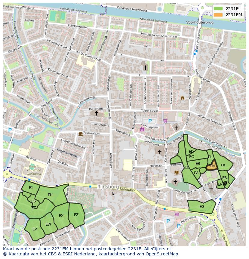 Afbeelding van het postcodegebied 2231 EM op de kaart.
