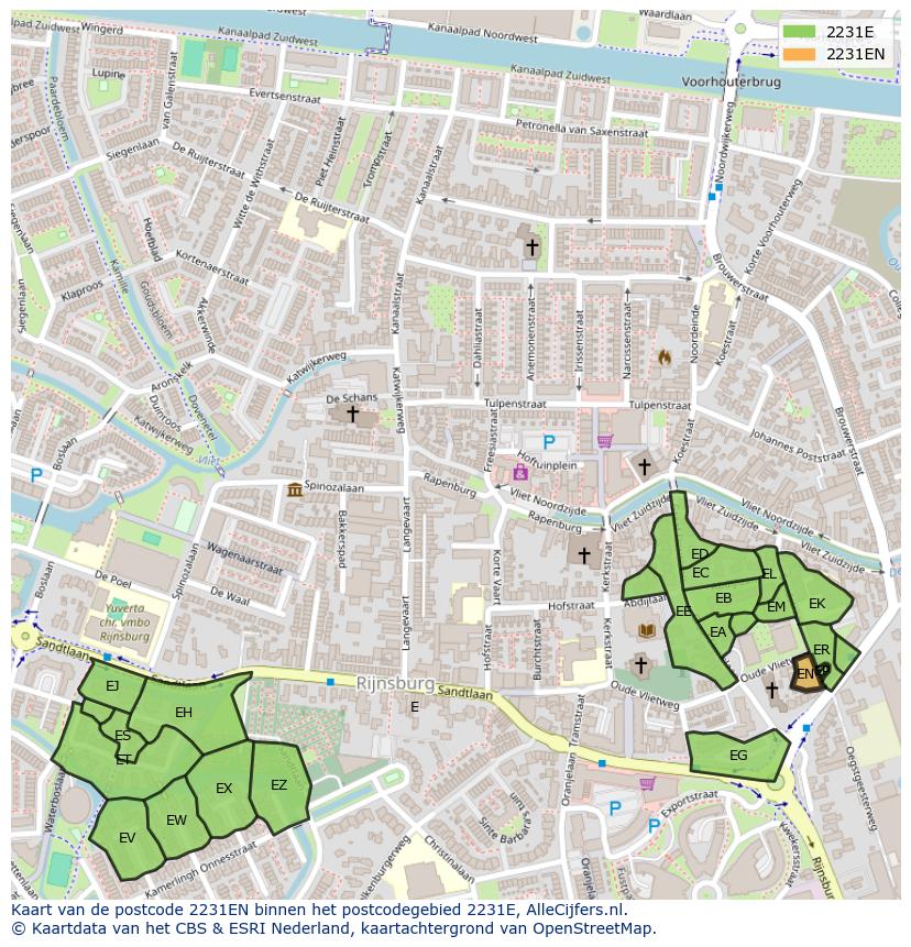 Afbeelding van het postcodegebied 2231 EN op de kaart.