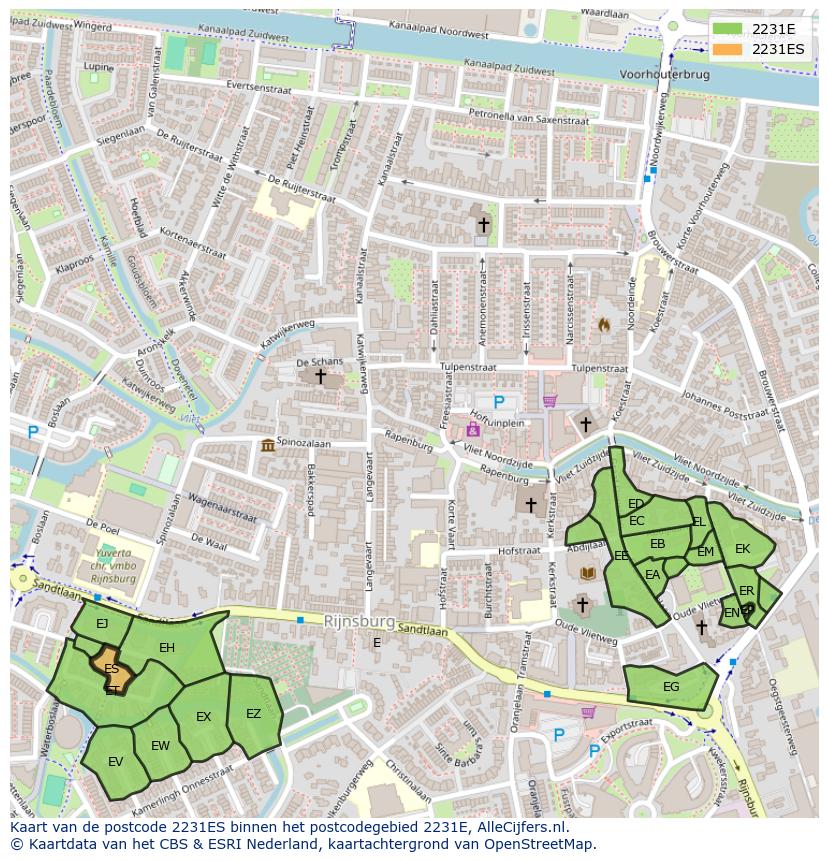 Afbeelding van het postcodegebied 2231 ES op de kaart.