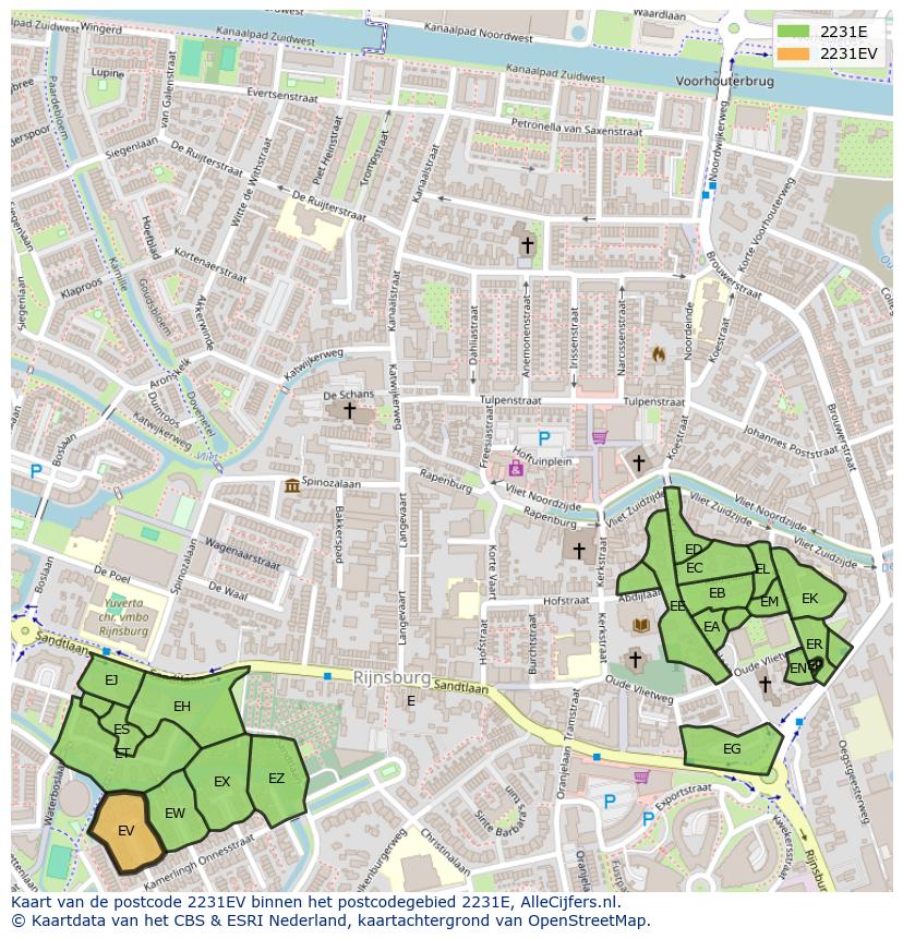Afbeelding van het postcodegebied 2231 EV op de kaart.
