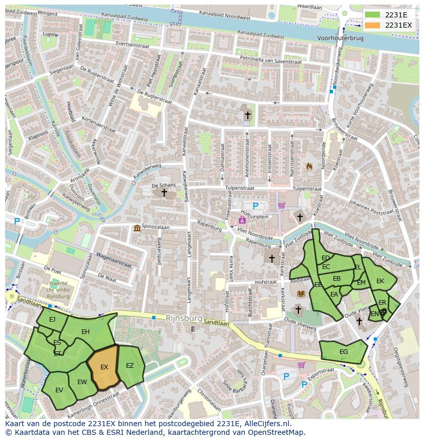 Afbeelding van het postcodegebied 2231 EX op de kaart.
