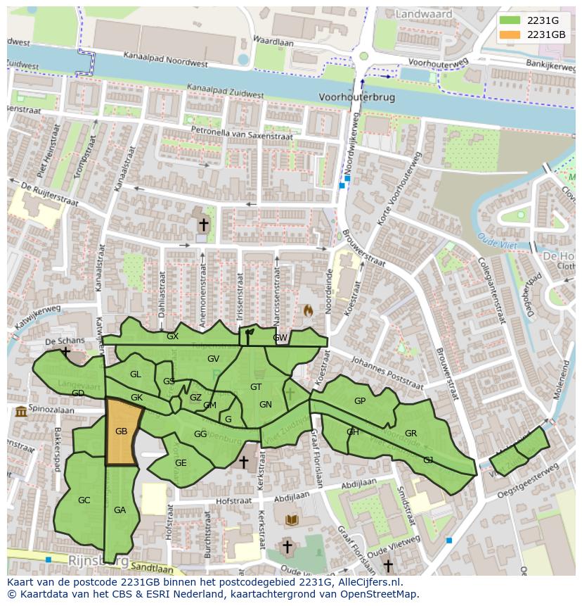 Afbeelding van het postcodegebied 2231 GB op de kaart.