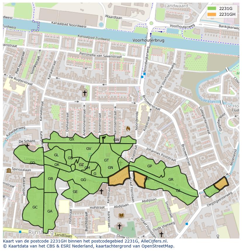 Afbeelding van het postcodegebied 2231 GH op de kaart.