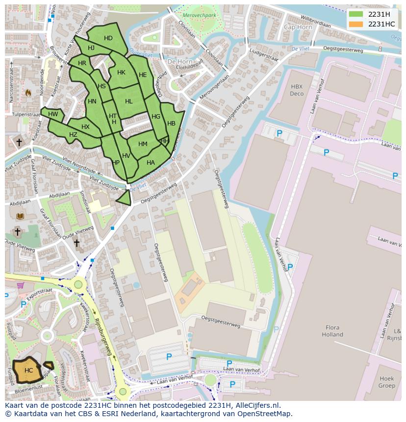 Afbeelding van het postcodegebied 2231 HC op de kaart.