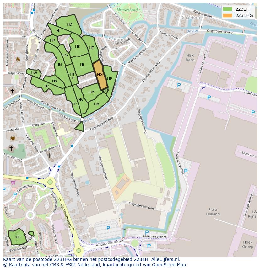 Afbeelding van het postcodegebied 2231 HG op de kaart.