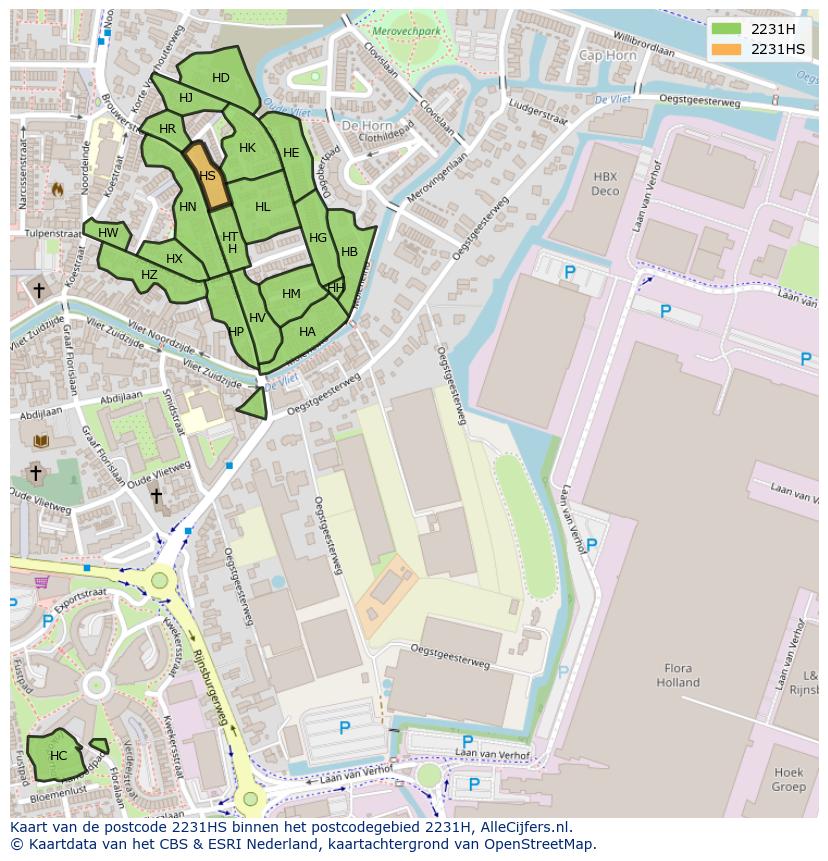 Afbeelding van het postcodegebied 2231 HS op de kaart.