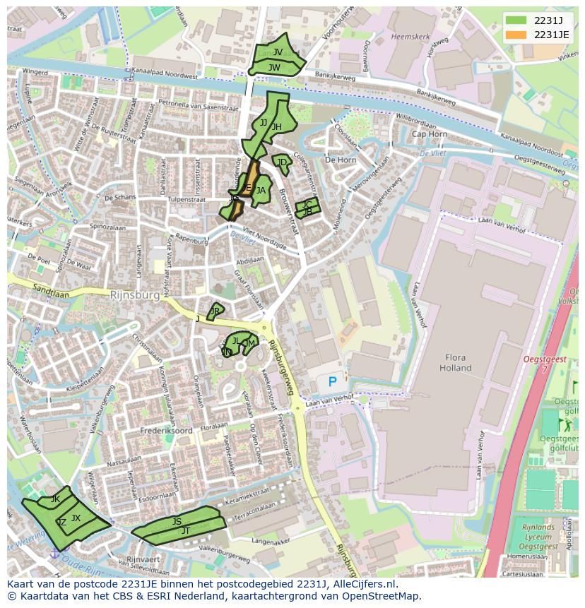 Afbeelding van het postcodegebied 2231 JE op de kaart.