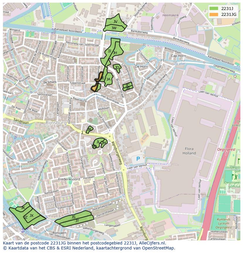 Afbeelding van het postcodegebied 2231 JG op de kaart.
