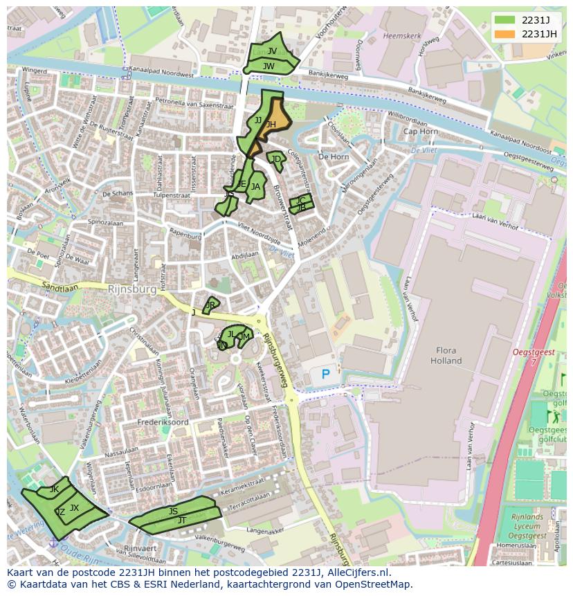 Afbeelding van het postcodegebied 2231 JH op de kaart.