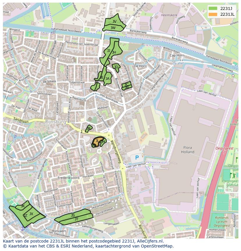 Afbeelding van het postcodegebied 2231 JL op de kaart.