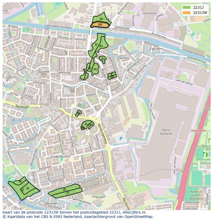 Afbeelding van het postcodegebied 2231 JW op de kaart.