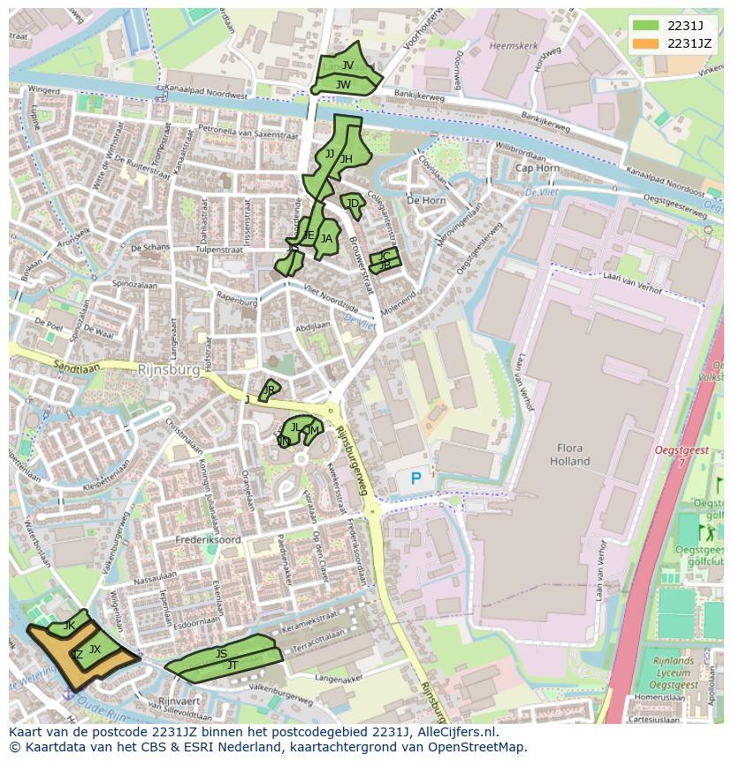 Afbeelding van het postcodegebied 2231 JZ op de kaart.