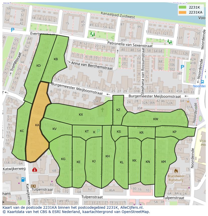 Afbeelding van het postcodegebied 2231 KA op de kaart.