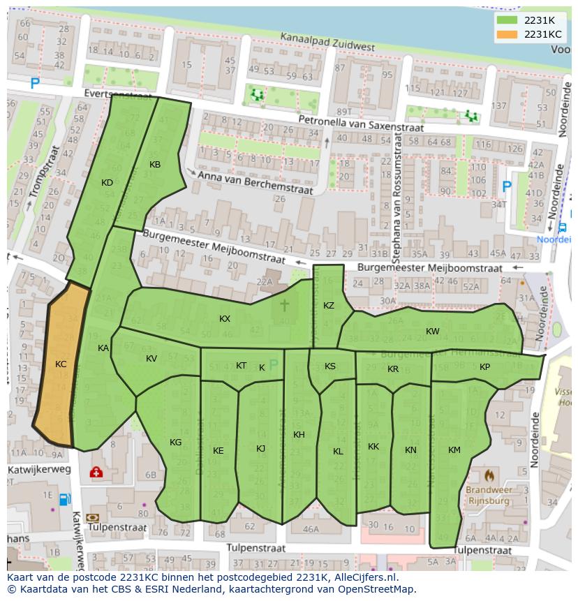 Afbeelding van het postcodegebied 2231 KC op de kaart.