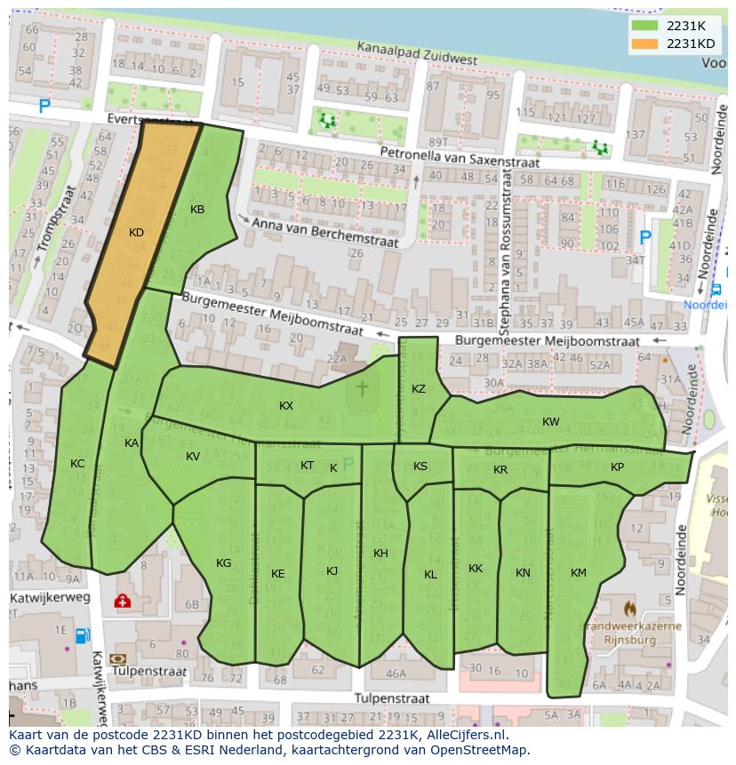 Afbeelding van het postcodegebied 2231 KD op de kaart.