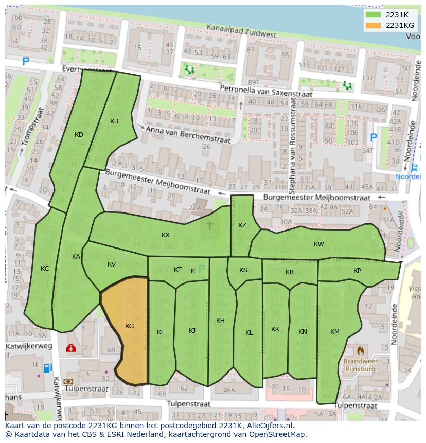 Afbeelding van het postcodegebied 2231 KG op de kaart.