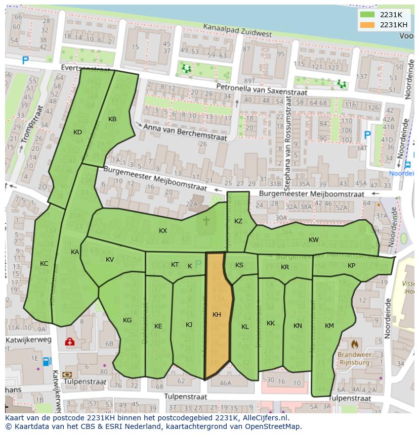 Afbeelding van het postcodegebied 2231 KH op de kaart.
