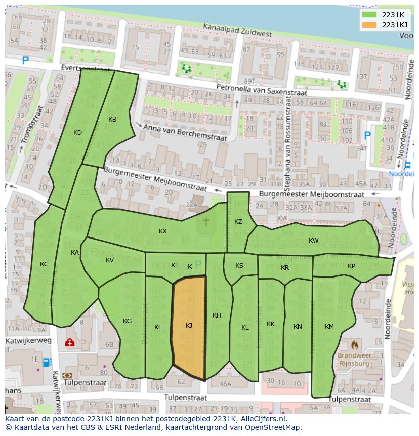 Afbeelding van het postcodegebied 2231 KJ op de kaart.
