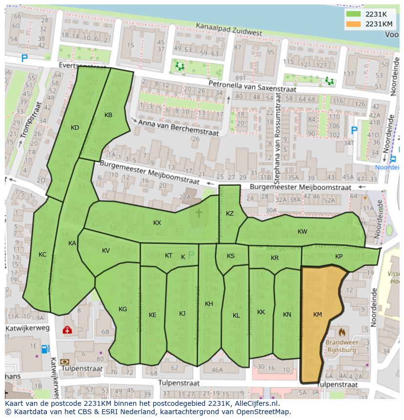 Afbeelding van het postcodegebied 2231 KM op de kaart.
