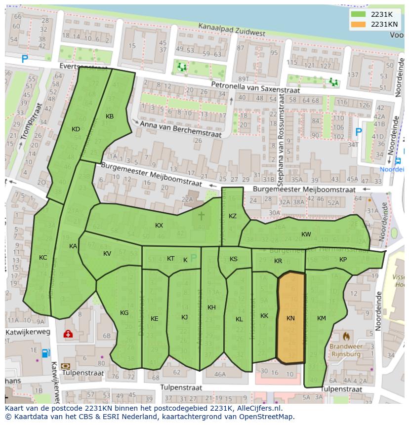 Afbeelding van het postcodegebied 2231 KN op de kaart.