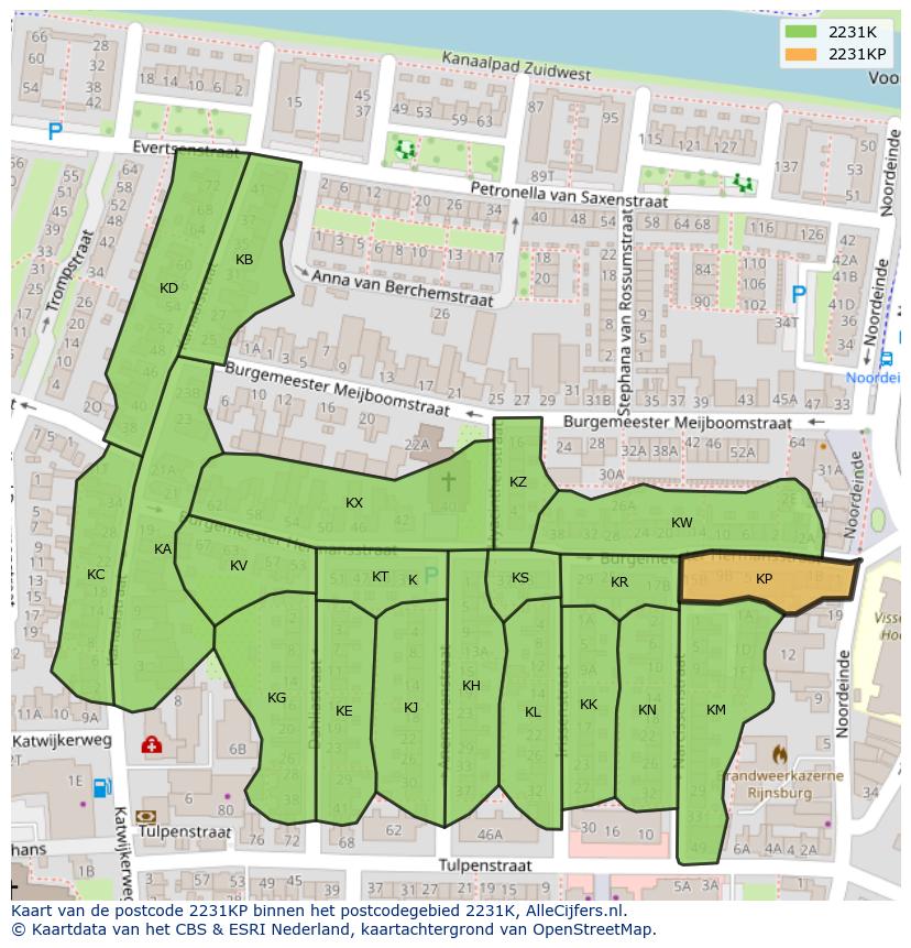 Afbeelding van het postcodegebied 2231 KP op de kaart.
