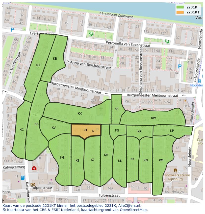 Afbeelding van het postcodegebied 2231 KT op de kaart.