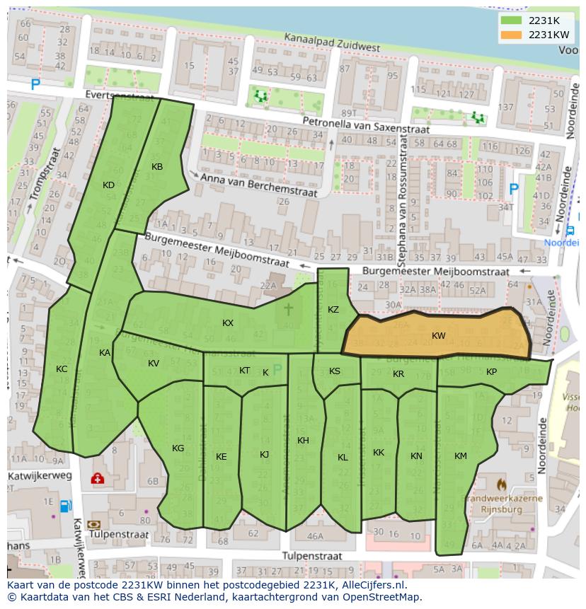 Afbeelding van het postcodegebied 2231 KW op de kaart.