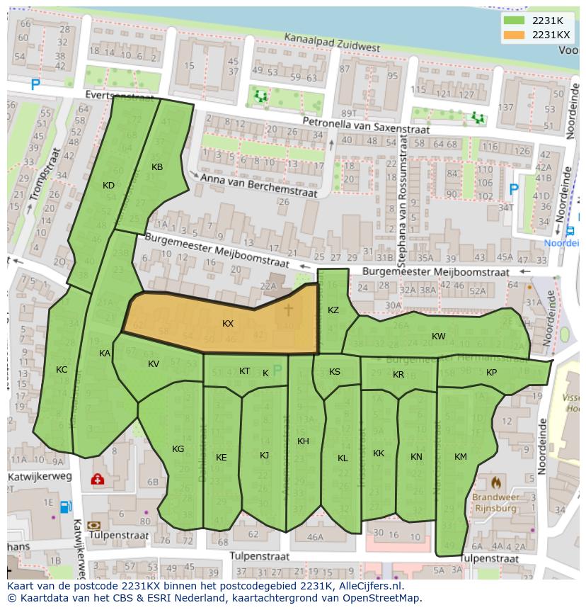 Afbeelding van het postcodegebied 2231 KX op de kaart.